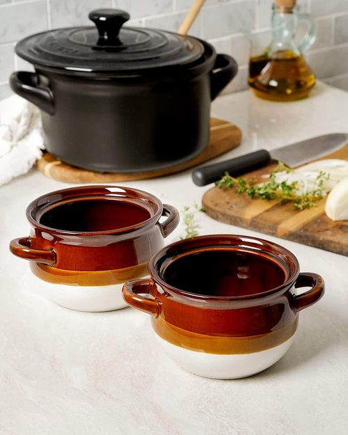LE TAUCI French Onion Soup Bowls - 22 Ounce Ceramic Crocks with Handles | Oven Safe Set of 4 for Soup & Stews