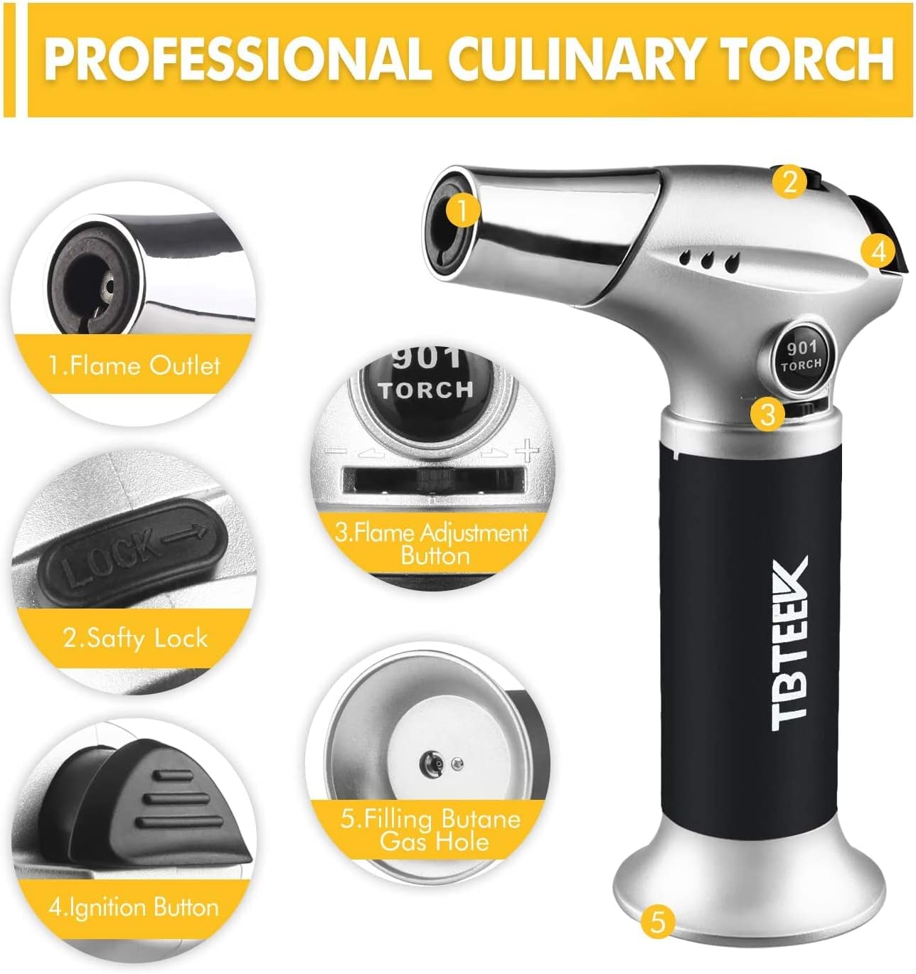 TBTeeK Butane Torch - Adjustable Flame Kitchen Torch with Safety Lock | 2-Pack for Cooking & DIY
