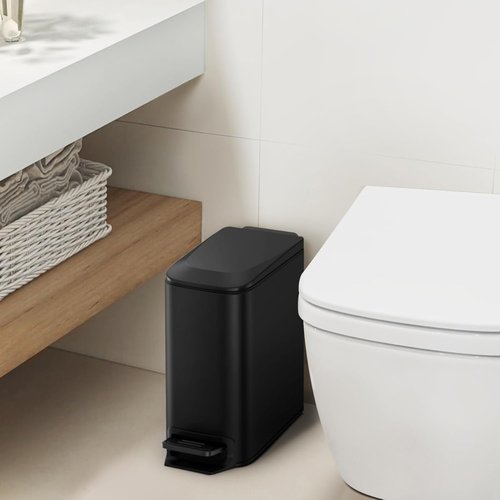 Cesun Stainless Steel Trash Can - 6 Liter Soft Close Lid with Step Pedal | Anti-Fingerprint Matt Black Finish