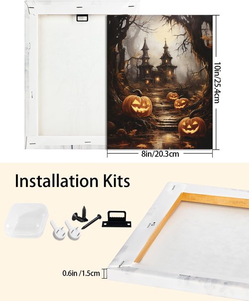 AbcCustomize Halloween Canvas Wall Art - Spooky Haunted House & Eerie Pumpkins | Vintage Gothic Decor for Living Room & Bedroom