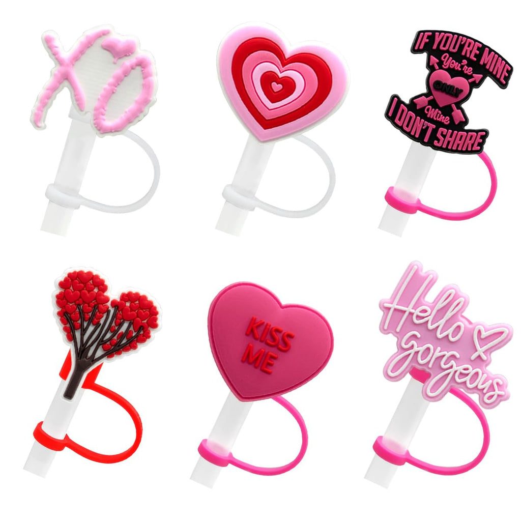 6PCS Valentine Day Straw Cover Cap for Stanley Cup, Silicone Straws Topper for Stanley 30&40 Oz Tumbler with Handle, 10mm/0.4in Drinking Straws Tip Covers for Valentine Gifts