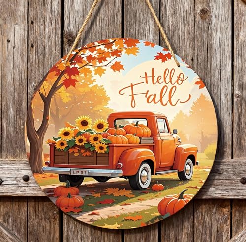 Hello Fall Wooden Hanging Sign for Front Door Autumn Home Decor