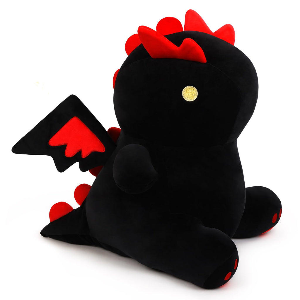 MIAOHAHA Cartoon Funny Plush 10in Dinosaur with Cute Wing, Soft Kids Plush Toy Pillow, Stuffed Animals Dinosaur Toy Gift for Kids and Girls (Black&Red,10in)