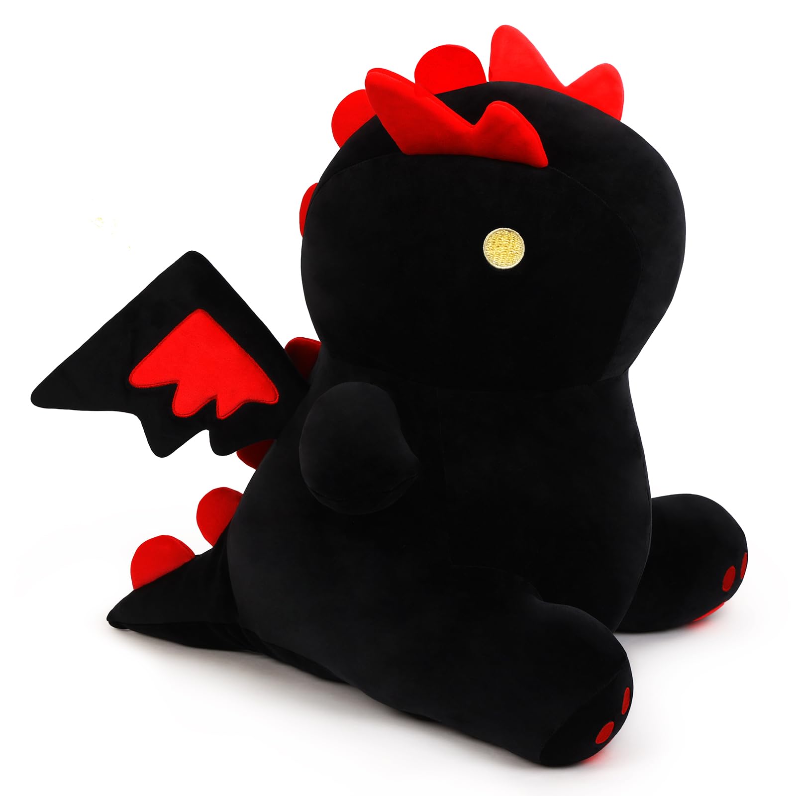 MIAOHAHA Cartoon Funny Plush 10in Dinosaur with Cute Wing, Soft Kids Plush Toy Pillow, Stuffed Animals Dinosaur Toy Gift for Kids and Girls (Black&Red,10in)