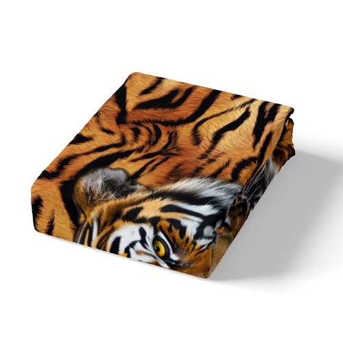 Manfei Tiger 3D Print Fitted Sheet Twin Size Wild Animals Bedding Set 2pcs for Kids Teens Room Decor,Animal Fur Bed Cover Soft Breathable Bed Sheet Set with 1 Pillowcase