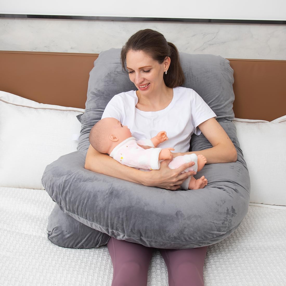MOON PINE U-Shaped Pregnancy Pillow - Full Body Maternity Support with Cover | Dark Grey