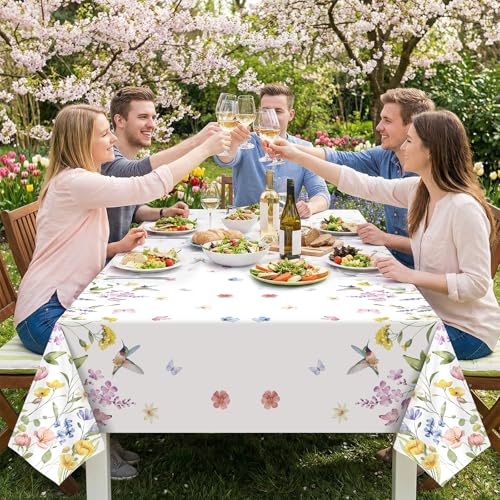 NatNarr Wildflower Disposable Plastic Tablecloths, 3 Pack 54x108 Inch