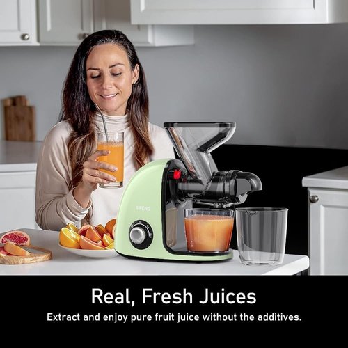 SIFENE Cold Press Juicer Machine, 2nd Gen Whole Fruit Slow Masticating Juicer with Dual Mouth for Celery & Ginger, High Yield Juice Extractor, Anti-Clog Reverse Function, Quiet Motor, Green