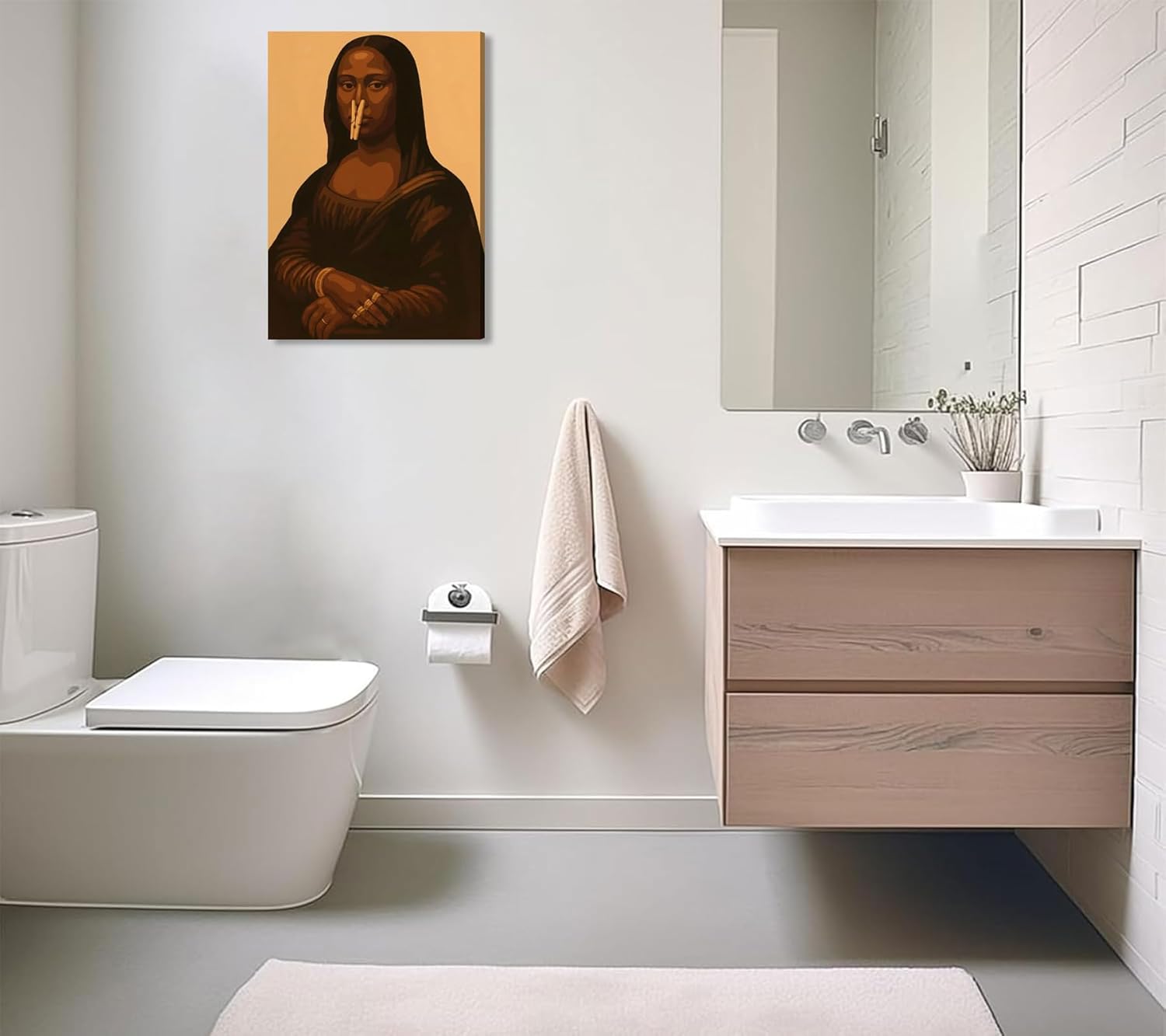 Mona Lisa | Funny Black Woman Canvas Wall Art - Unique Bathroom Decor for Home & Toilet