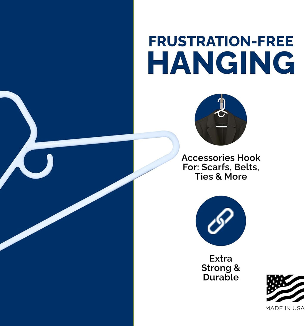 Ultra Heavy Duty Plastic Hangers - Strong White Hangers for Jackets, Pants & Shirts | 28 Pack Made in USA