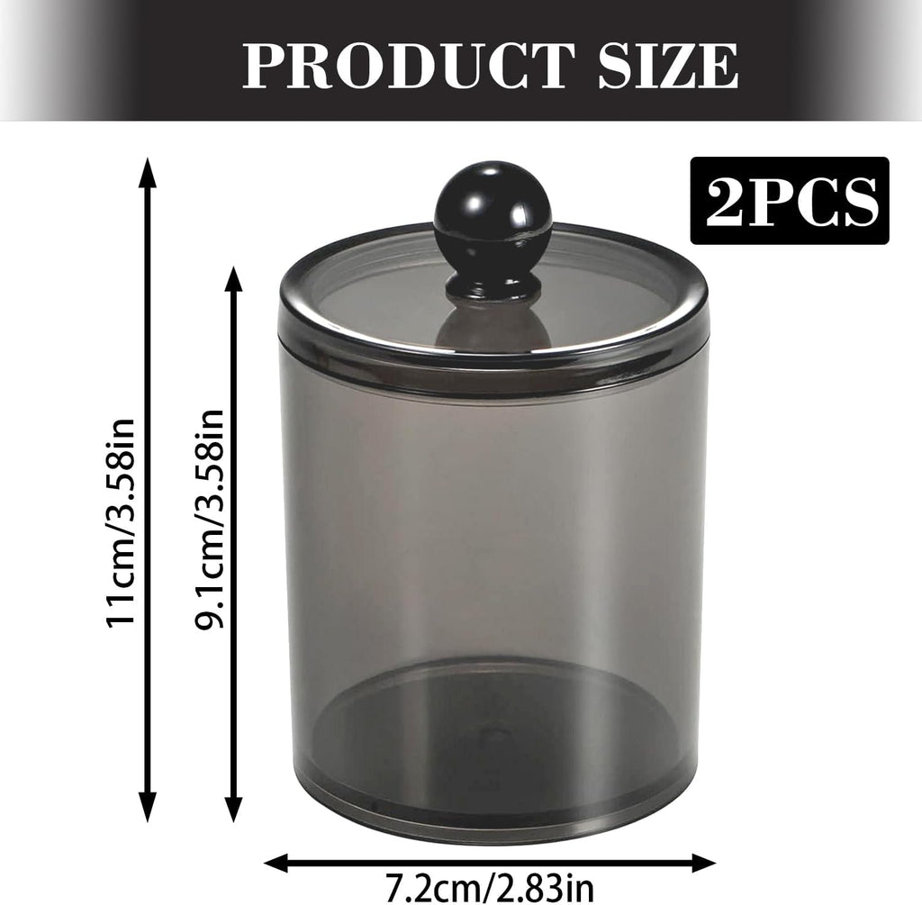 Skiennix Cotton Buds Dispenser - 10 oz Clear Black Apothecary Jar Set for Organized Storage