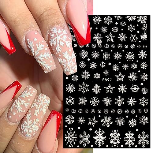 8 Sheets White Glitter Snowflake Nail Art Stickers 3D Self-Adhesive Decals
