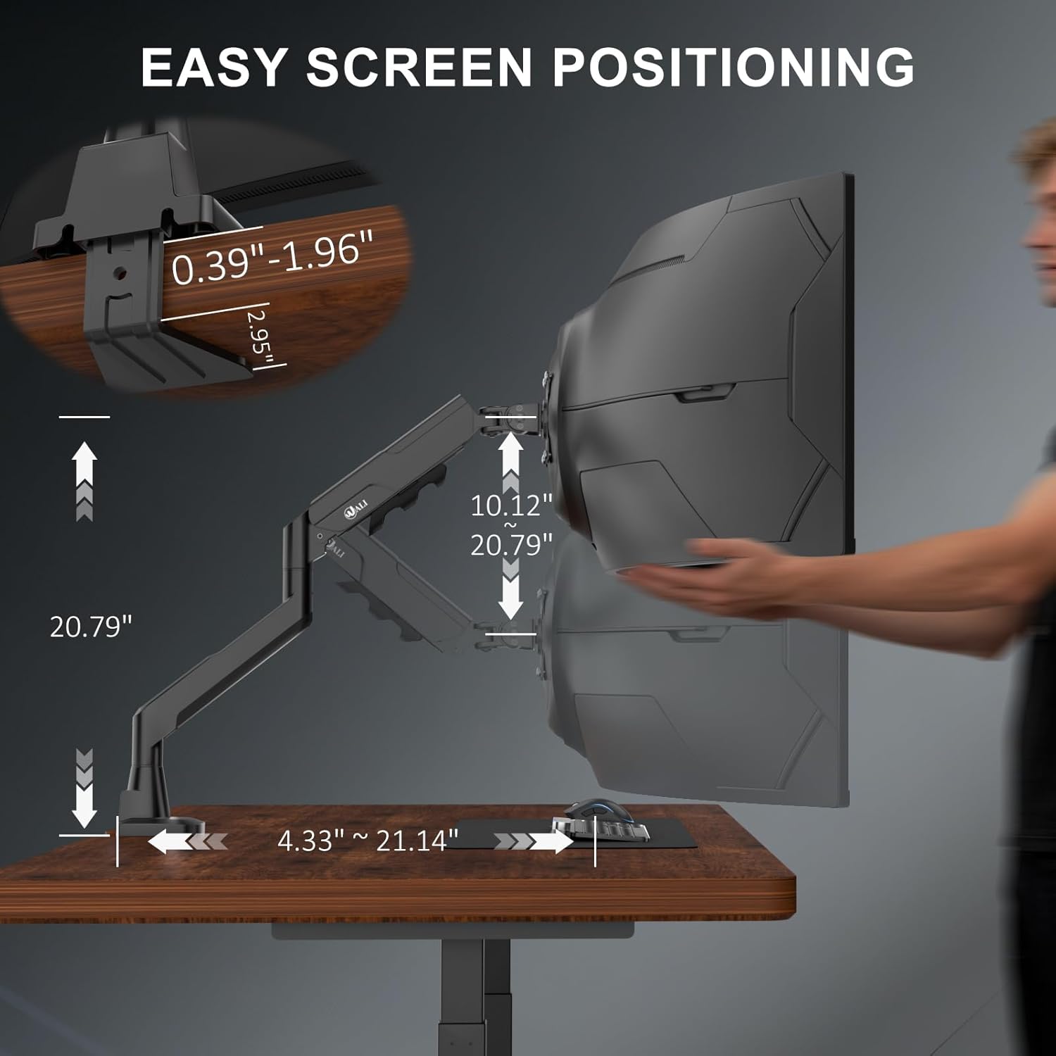 WALI Heavy Duty Single Monitor Arm - Adjustable Gas Spring Desk Mount for 17-49 Inch Screens | Black