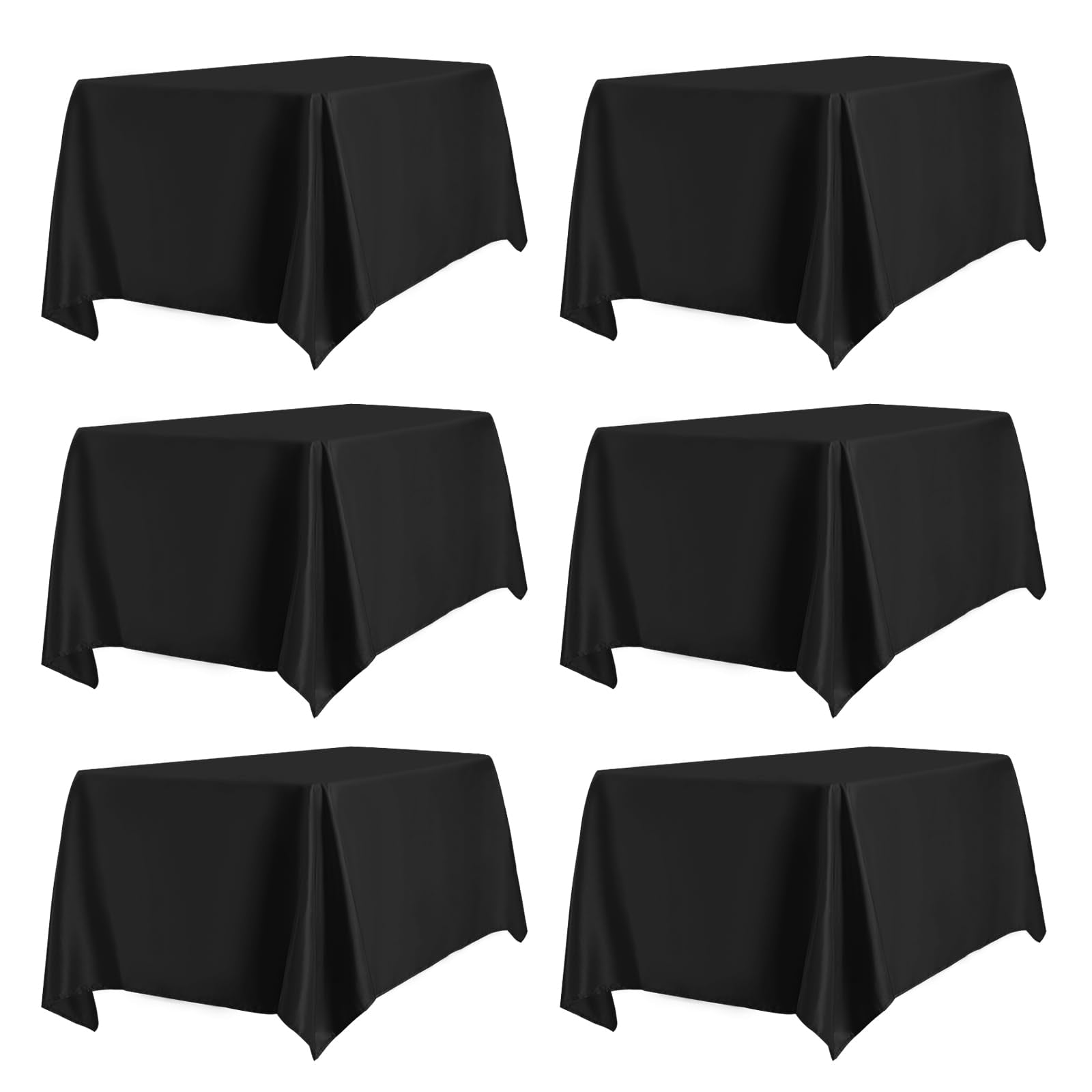 PureFit 6 Pack Rectangle Black Table Cloths 60 x 126 Inch for 6Ft Tables, Stain and Wrinkle Resistant Table Linens for Home Use, Wedding, Party, Banquet and Camping