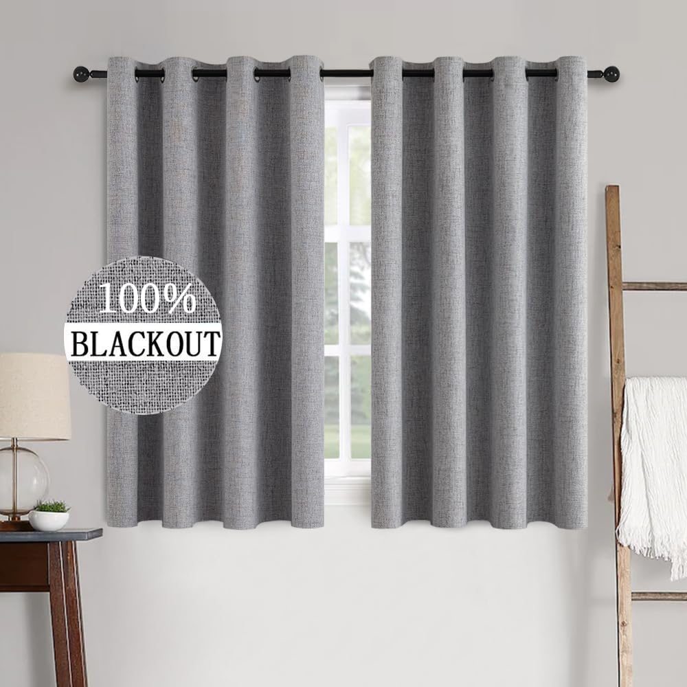 MIULEE Blackout Curtains - 100% Thermal Insulated Linen Texture Drapes | Grey, 52x45 Inch (2 Panels)