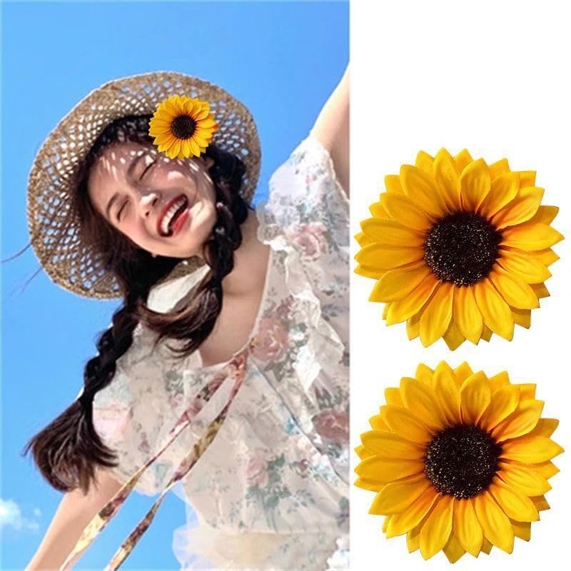 ZLmoue Yellow Sunflower Hair Clips 2-Pack Flower Barrettes