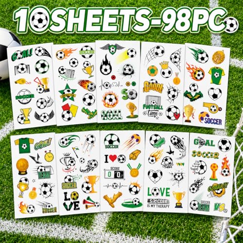 Soccer Temporary Tattoos Bulk Pack - 98PCS Kids Party Favors