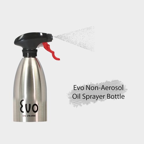 Evo Oil Sprayer - 18/8 Stainless Steel Non-Aerosol for Olive & Cooking Oils | 16-Ounce Capacity, Silver