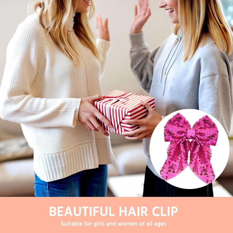 Pliwcas Hot Pink Glitter Hair Bow Clip for Women and Girls