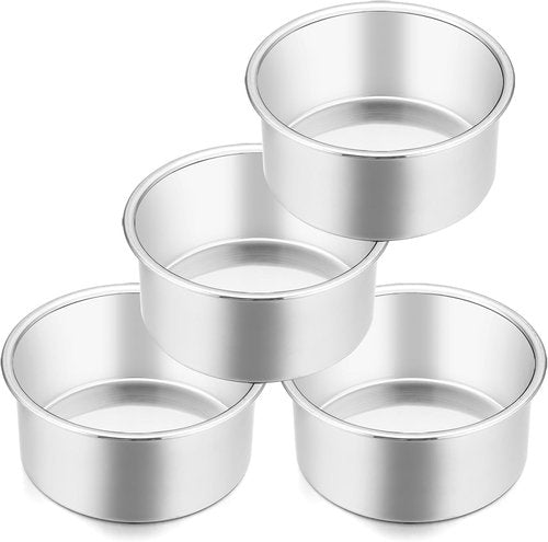 E-far Mini Round Cake Pans Set of 4 - Stainless Steel, Non-Toxic, Dishwasher Safe, 4 Inch