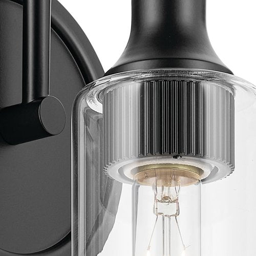 Kichler Kavi 5" 1-Light Wall Sconce with Clear Glass in Black, Damp Rated, for Bathroom, Powder Room, Kitchen, Hallway, Bedroom, Fireplace, (5" W x 13" H), 55209BK