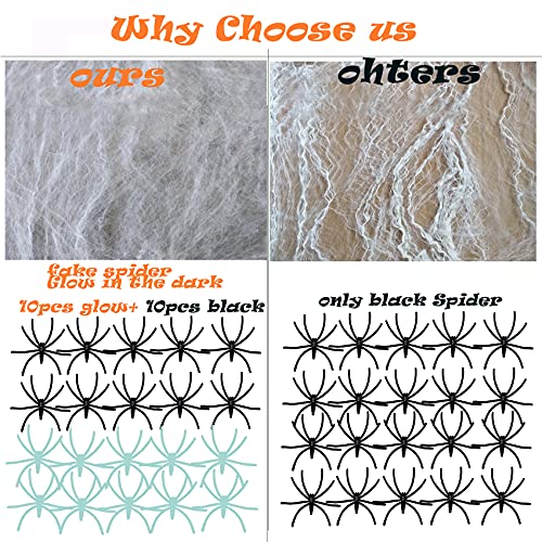 300 Sqft Halloween Spider Web Decorations with Glow-in-the-Dark Spiders