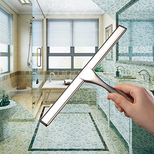 HIWARE 10-Inch Stainless Steel Shower Squeegee for Glass and Bathroom