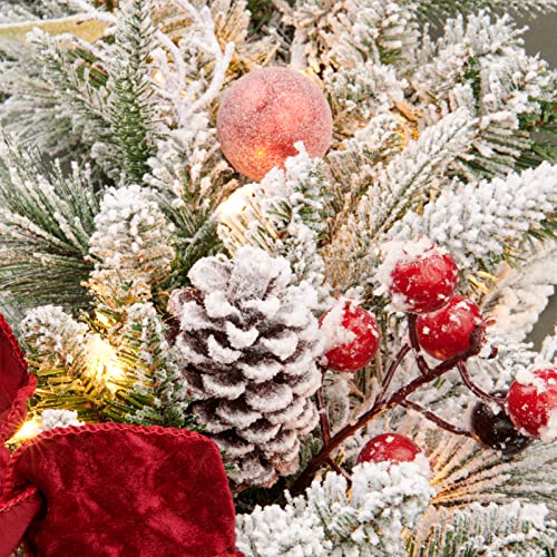 9ft Battery Operated Pre-lit Flocked Christmas Garland with Red Balls & Berries