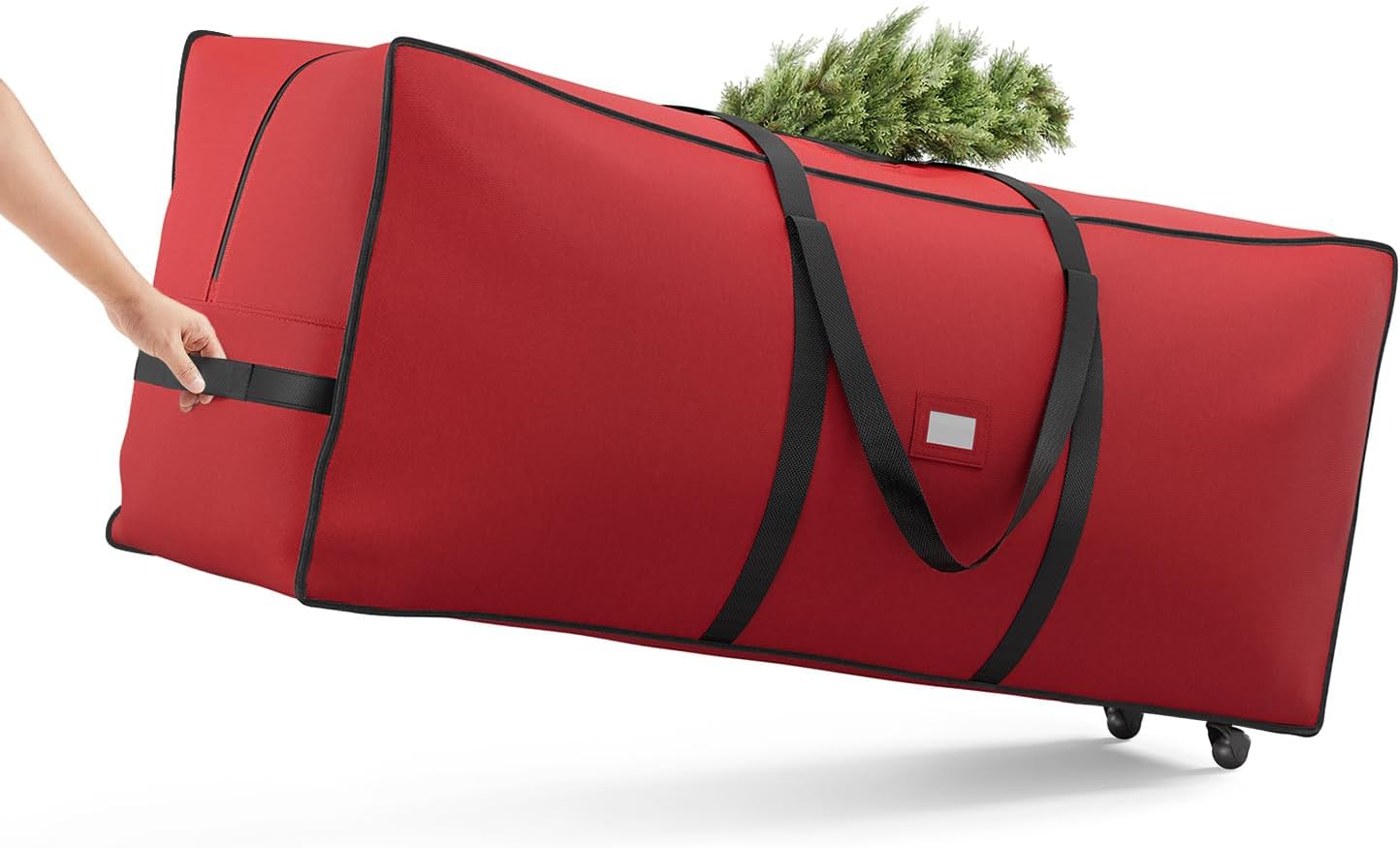 SONGMICS Christmas Tree Storage Bag - Rolling Design with 1.6-Inch Wheels | Fits Up to 7.5 ft Trees, Cherry Red