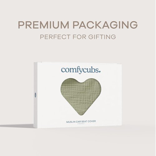 Comfy Cubs Baby Car Seat Cover - Soft Bamboo Rayon & Muslin Blend - Lightweight Sage Canopy for Sun & Bug Protection