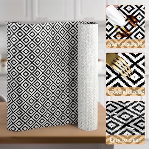 Qianglive Non-Slip Drawer Shelf Liner, 12 in x 10 FT, Black and White