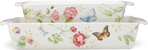 Lenox Butterfly Meadow Rectangular Baker Set - 2-Piece, 9.7-Inch, Colorful Floral Design