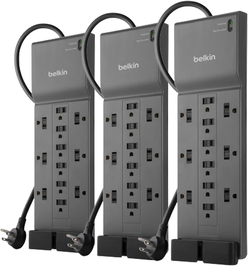Belkin 12-Outlet Surge Protector Power Strip - 12 AC Outlets, 8ft Flat Plug, 3,940 Joules Protection for Home & Office
