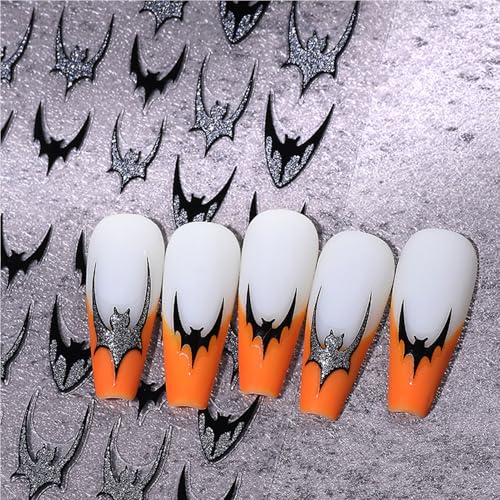 IDDFEVE Halloween Bat Nail Stickers Gold & Silver French Smile Decals 4 Sheets