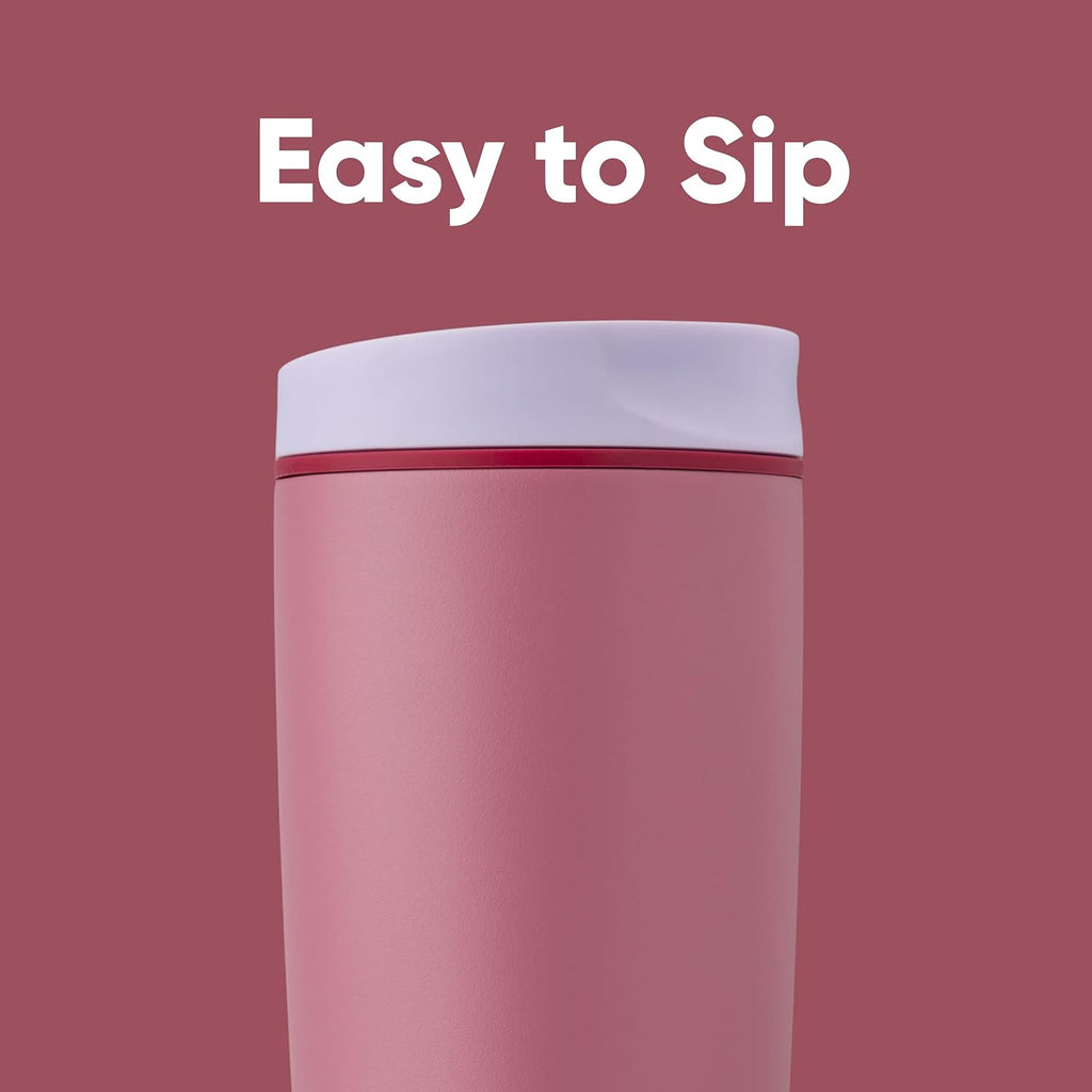 Owala SmoothSip Slider Insulated Stainless Steel Coffee Tumbler - 20 oz Reusable Hot & Iced Coffee Mug in Purple/Pink (Crochet Queen)