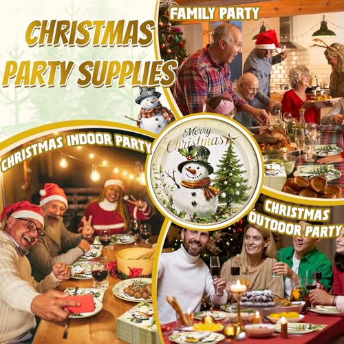 Christmas Disposable Plates and Napkins Party Set - Snowman & Tree Design