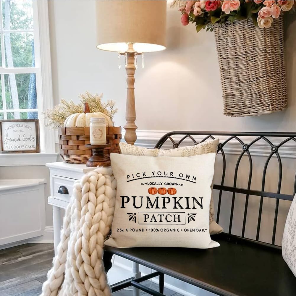 RABUSOFA Fall Pillow Covers - 18x18 Inch Waterproof Cushion Cases | Thanksgiving Pumpkin Patch Design