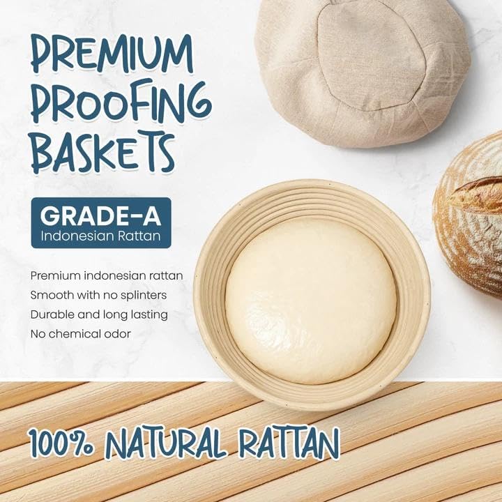 Skiennix Sourdough Starter Kit - Complete Baking Set with 24oz Starter Jar & 9'' Round Banneton Baskets