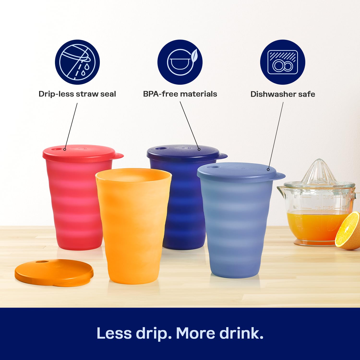 Tupperware Impressions Tumbler Setin Multicolor, 4 Count, Dishwasher Safe and BPA Free (4 Tumblers, 4 Lids, 17 fl oz each)
