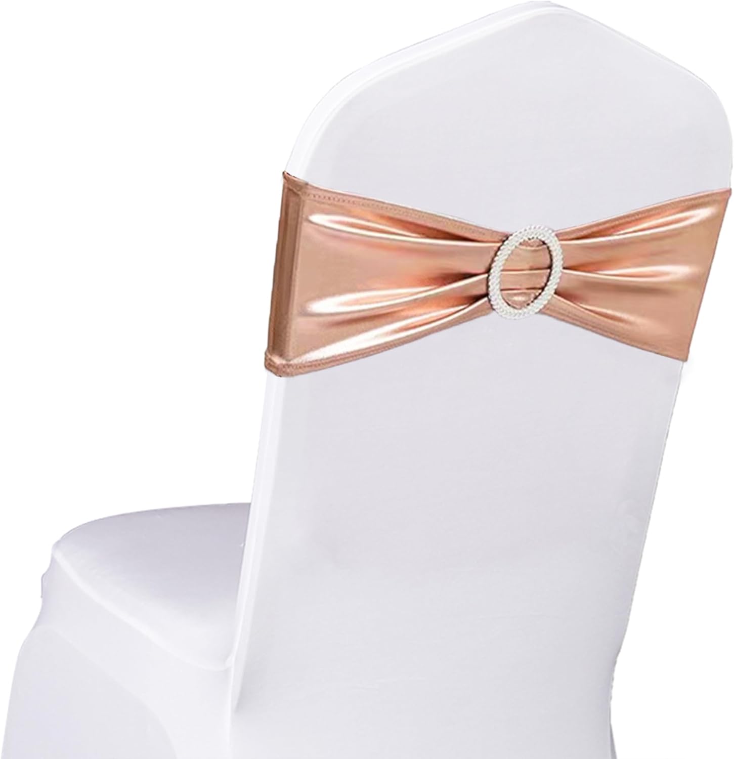 Skiennix Spandex Rose Gold Chair Sashes - Pack of 50 for Weddings & Events | Elegant Chair Decorations