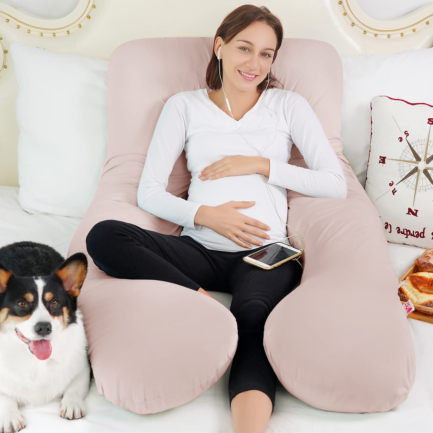 Meiz Cooling Pregnancy Pillow - U Shaped Maternity Body Pillow with Jersey Cover for Comfort
