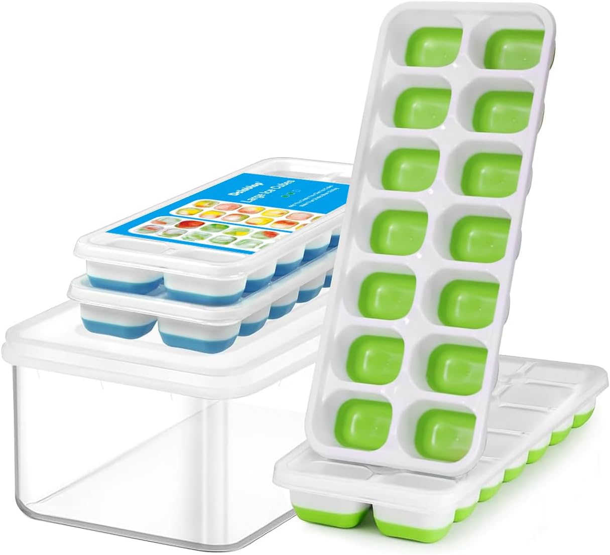 Skiennix Ice Cube Trays - Easy-Release Silicone with Spill-Resistant Lids | BPA-Free & Stackable