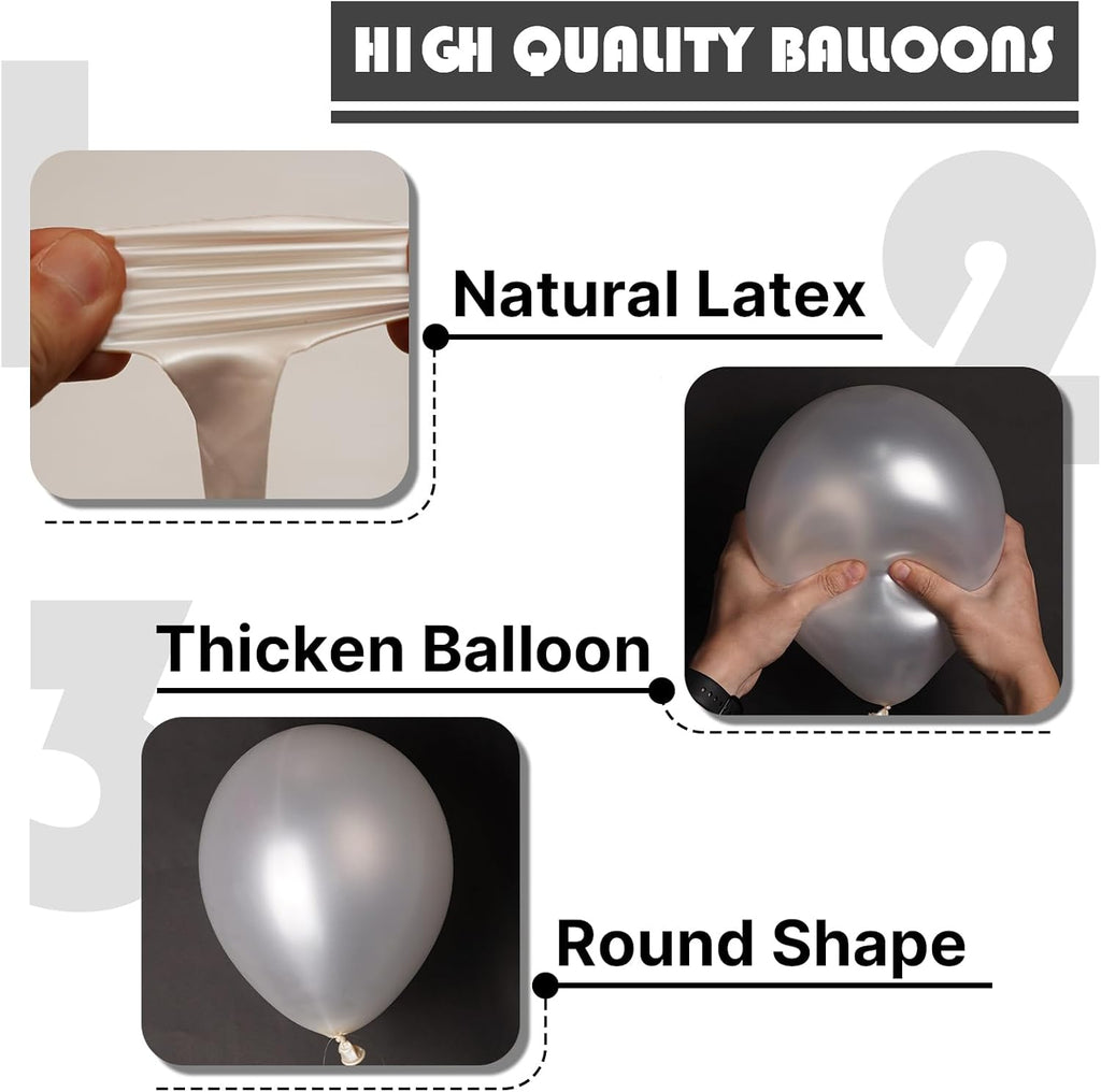 PartyWoo Pearl White Balloons - 152-Piece Metallic Latex Balloon Arch Kit | Wedding & Party Decor