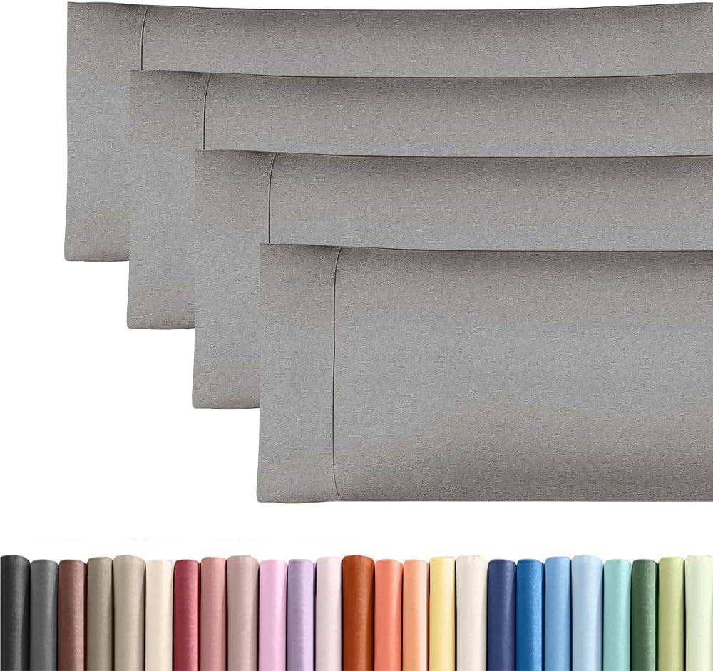 Skiennix Body Pillowcases Set of 4 | Soft & Breathable 20x54 Long Pillow Covers - Fade-Free & Machine Washable - Heathered Grey