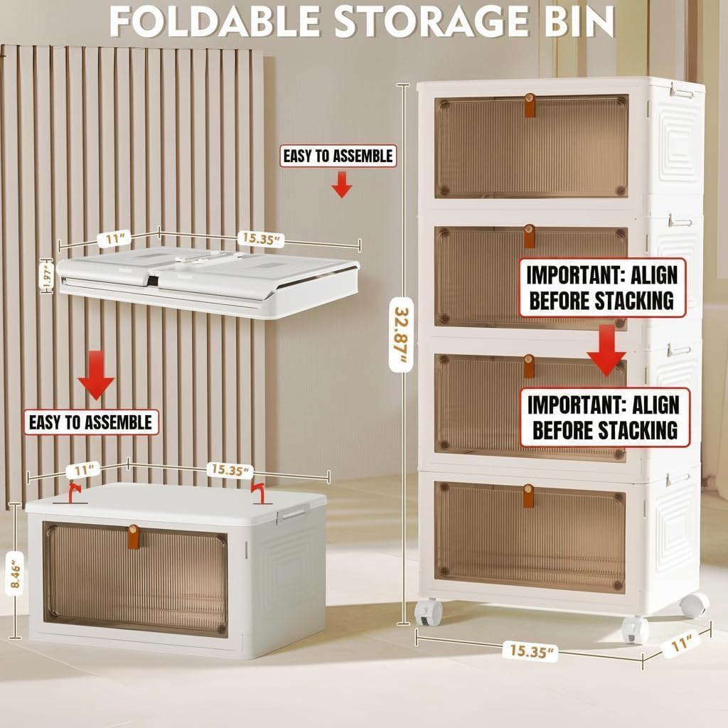 YFXCVSL 4-Tier Plastic Storage Bins - Stackable Containers with Lids & Wheels | 23QT for Home & Office