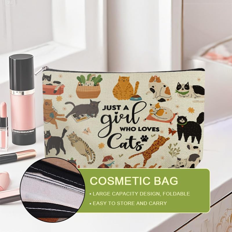 Yreamont Cat Print Makeup Bag Cute Cosmetic Pouch for Women and Cat Lovers