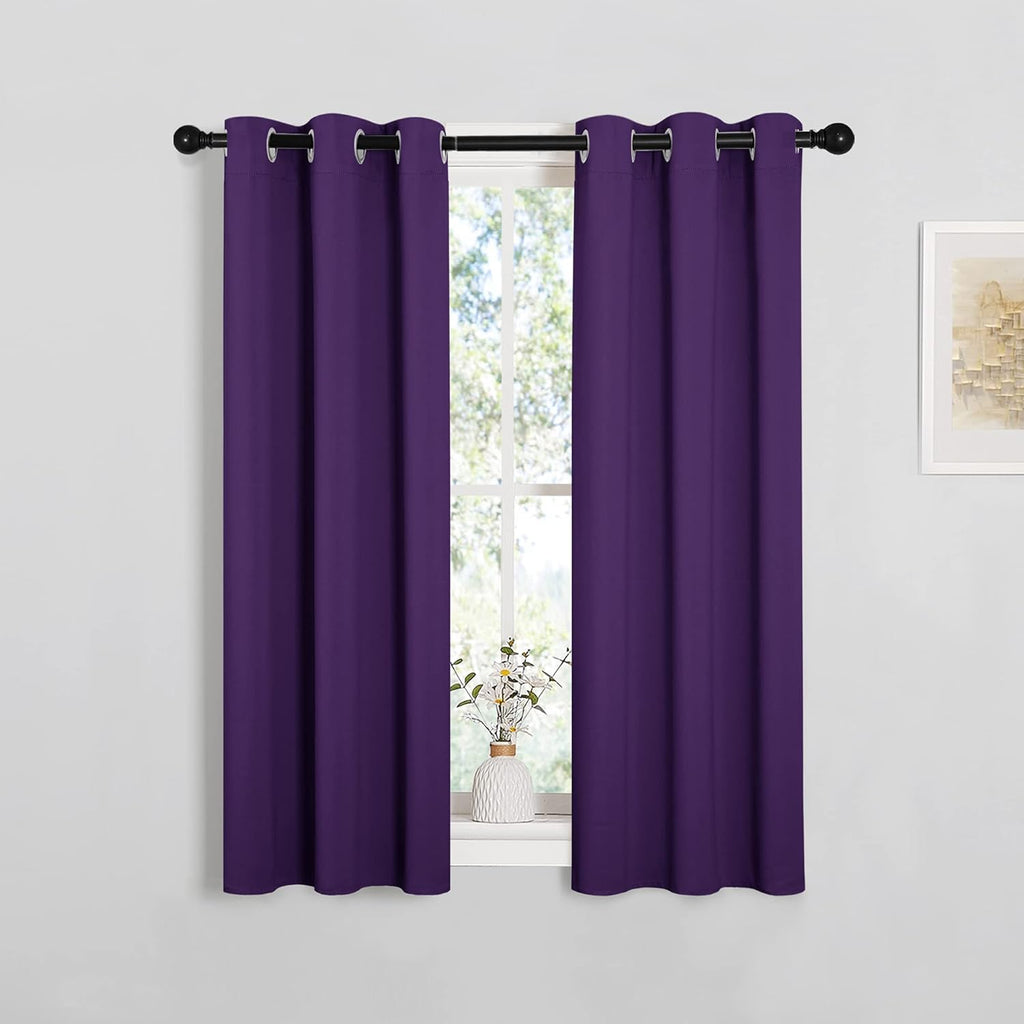 NICETOWN Thermal Insulated Blackout Curtains - Triple Weave Solid Ring Top Drapes | Set of 2, 29 x 45 Inch, Royal Purple
