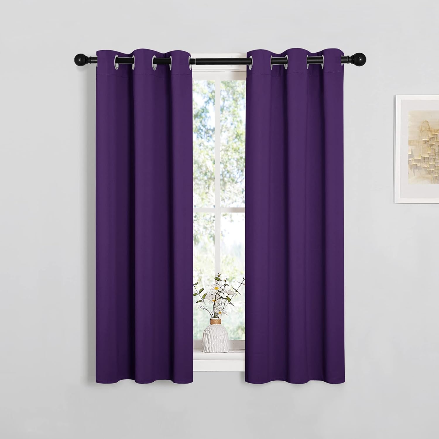 NICETOWN Thermal Insulated Blackout Curtains - Triple Weave Solid Ring Top Drapes | Set of 2, 29 x 45 Inch, Royal Purple