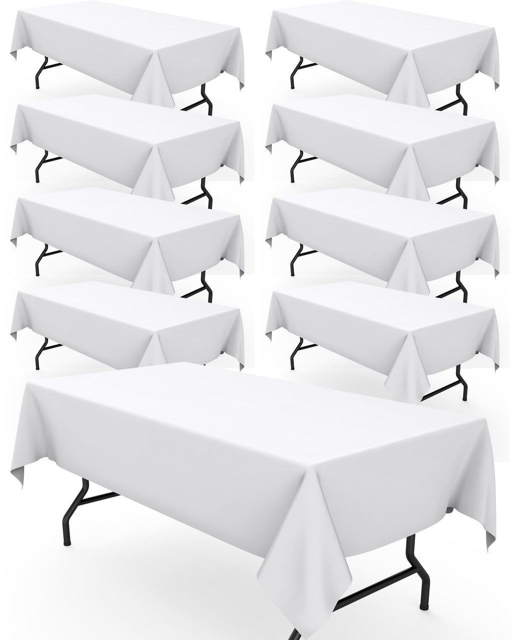 Pureegg Rectangle Table Cloth 60" x 102" – Durable Polyester Tablecloth Offers Reusable & Washable Protection, Ideal for Outdoor Party, Picnic, Wedding, Banquet and Birthday, 9 Pack, White