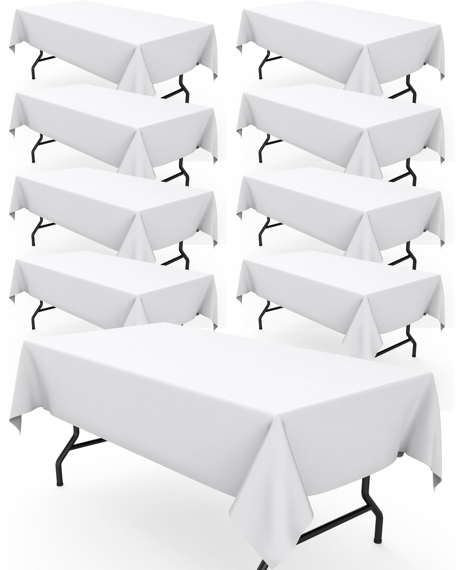 Pureegg Rectangle Table Cloth 60" x 102" – Durable Polyester Tablecloth Offers Reusable & Washable Protection, Ideal for Outdoor Party, Picnic, Wedding, Banquet and Birthday, 9 Pack, White